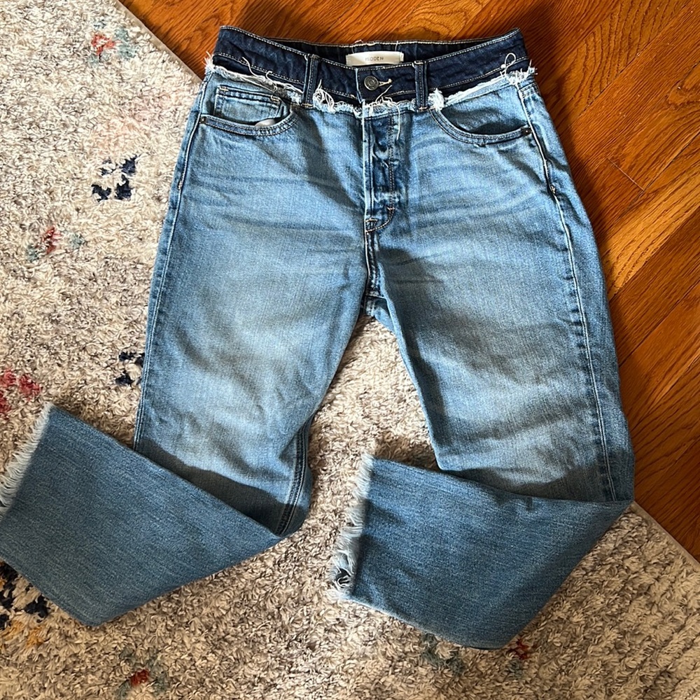 Hidden womens jeans with frayed bottom/dual tone